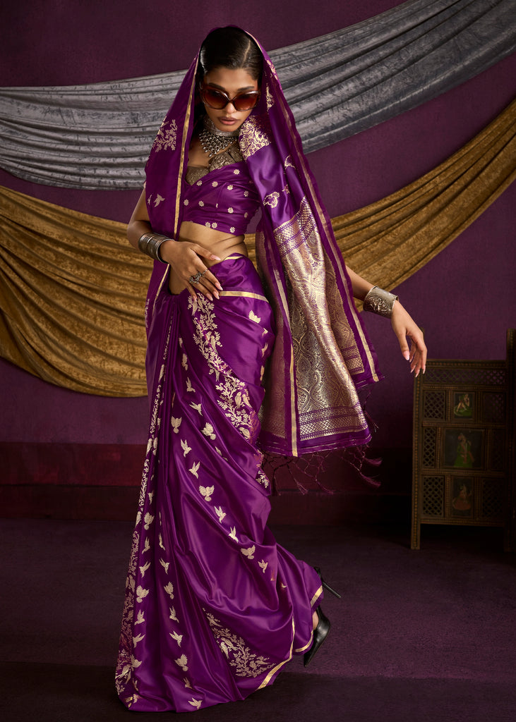 Prism Purple Banarasi Satin Silk Saree