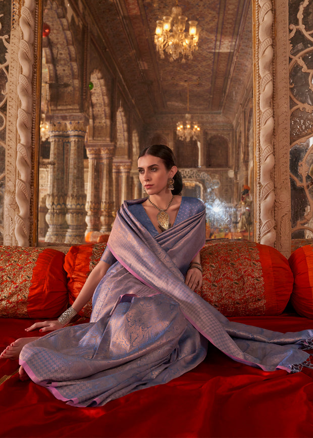 Lavender Purple Woven Kanjivaram Silk Saree