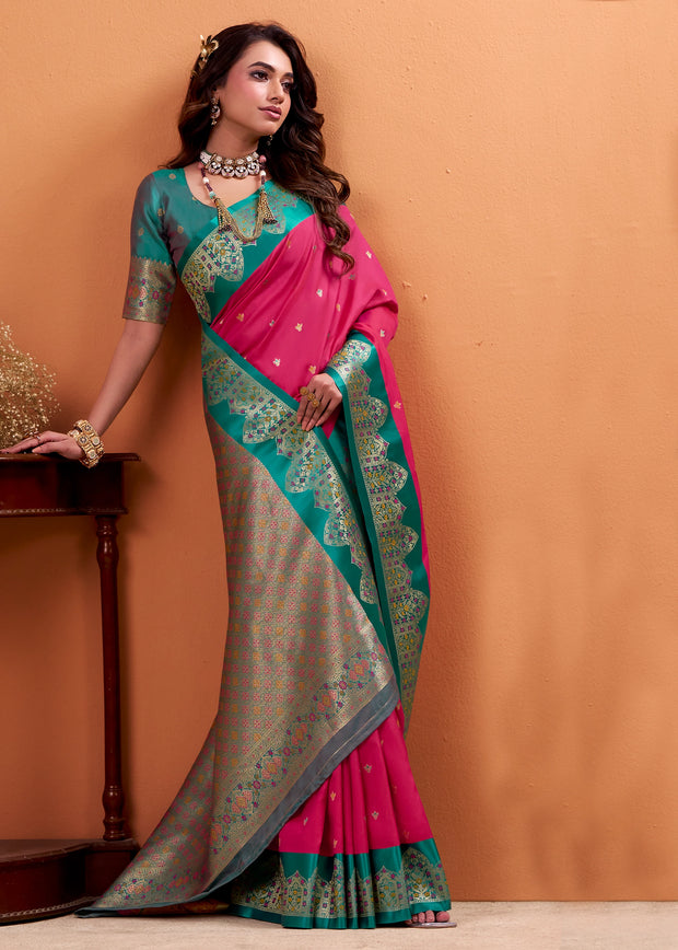 Raspberry Pink Banarasi Satin Silk Saree