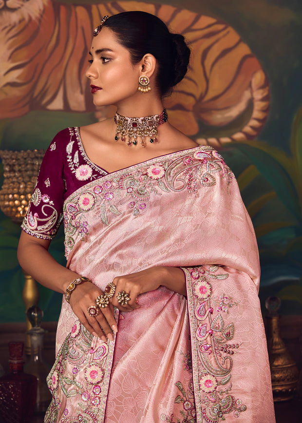 Blush Pink Designer Embroidered Saree