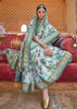 Dusky Green Floral Printed Silk Saree With Contrast Border