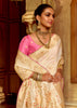 Snow White Woven Banarasi Designer Silk Saree With Contrast Blouse