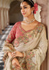 Pearl White Designer Embroidered Silk Saree