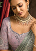 Cloud Grey Embroidered Designer Tissue Saree