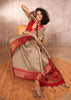 Silver Grey Woven Banarasi Silk Saree With Contrast Border