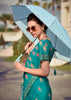 Teal Green Printed Cotton Silk Saree
