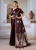 Chocolate Brown Banarasi Satin Silk Saree