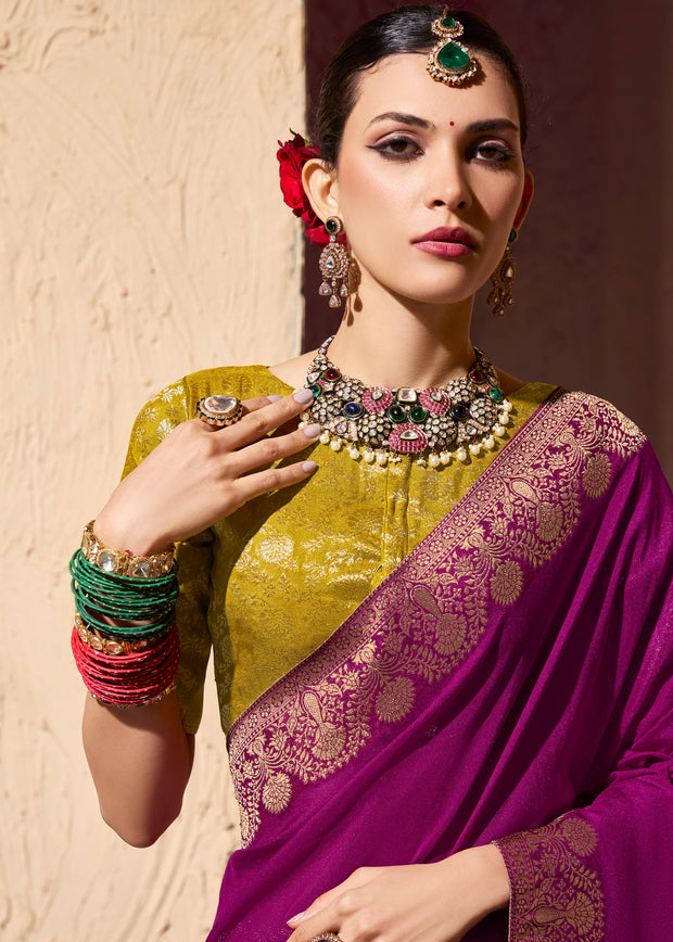 Deep Orchid Purple Woven Crepe Georgette Saree