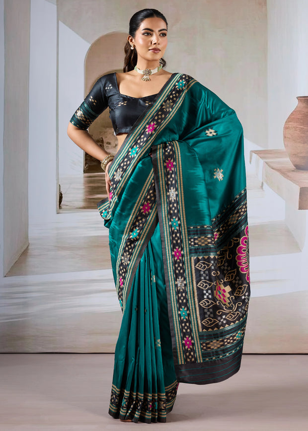 Peacock Blue Patola Silk Saree