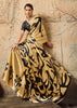 Classic Cream Printed Satin Silk Saree