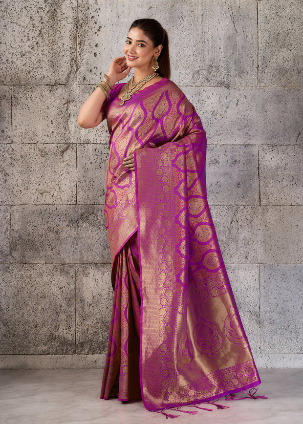 Magenta Purple Woven Kanjivaram Silk Saree
