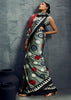 Silver Grey Printed Satin Silk Saree