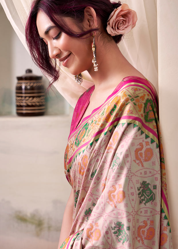 Bloom Pink Woven Patola Silk Saree
