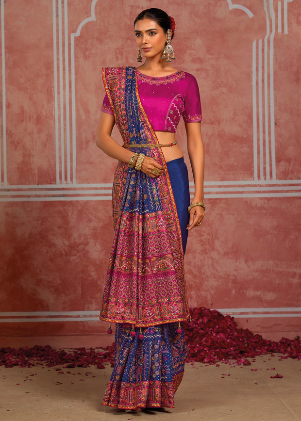 Royal Blue Embroidered Designer Saree