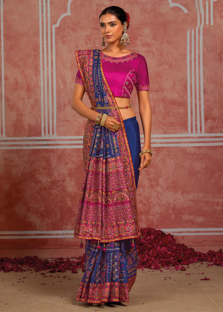 Royal Blue Embroidered Designer Saree