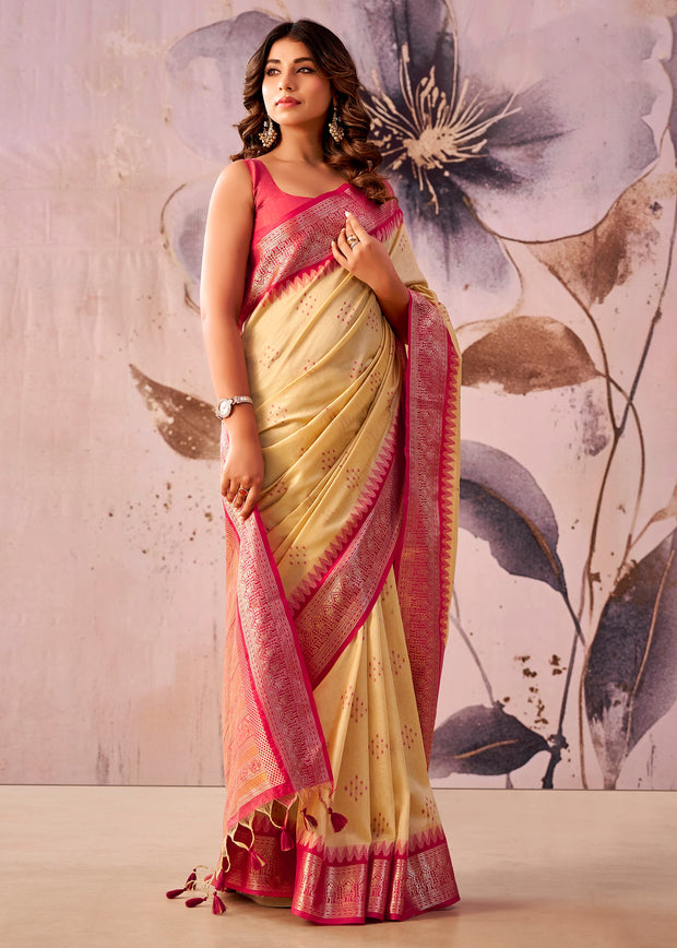 Off White Woven Tissue Silk Saree