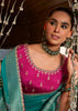 “Exclusive Offer” : Teal Blue Woven Embroidered Banarasi Silk Saree