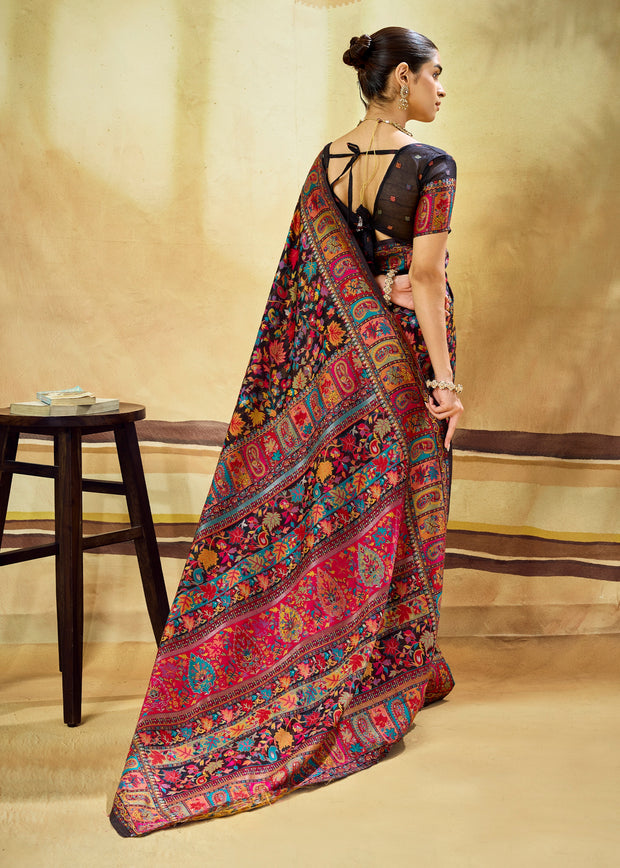 Black Woven Cotton Kashmiri Jamewar Saree