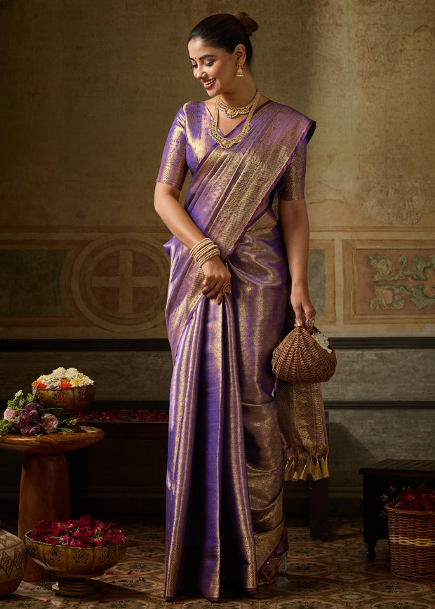 Royal Lilac Woven Kanjivaram Silk Saree