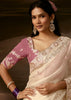 Off White Embroidered Designer Organza Saree