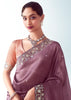 Dusky Purple Embroidered Designer Tissue Saree