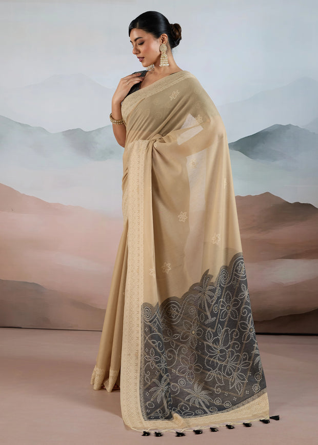 Sand Beige Woven Cotton Saree