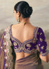 Golden Purple Tissue Embroidered Wedding Wear Saree