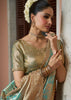 Turquoise Blue Bead Work Kanjivaram Soft Silk Saree