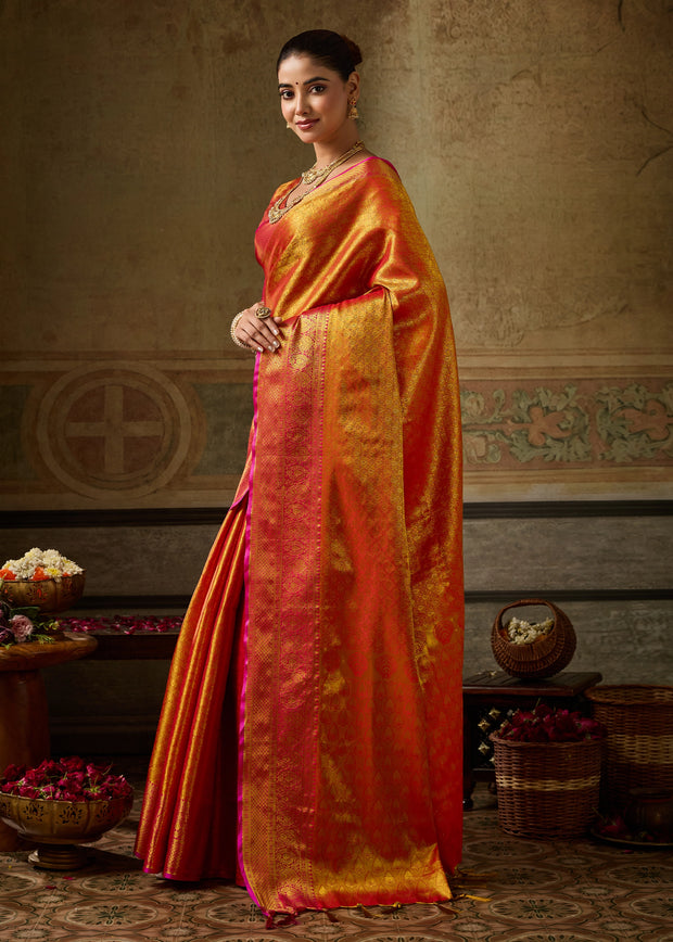 Burnt Orange Woven Kanjivaram Silk Saree