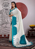 Teal Blue Printed Satin Silk Saree