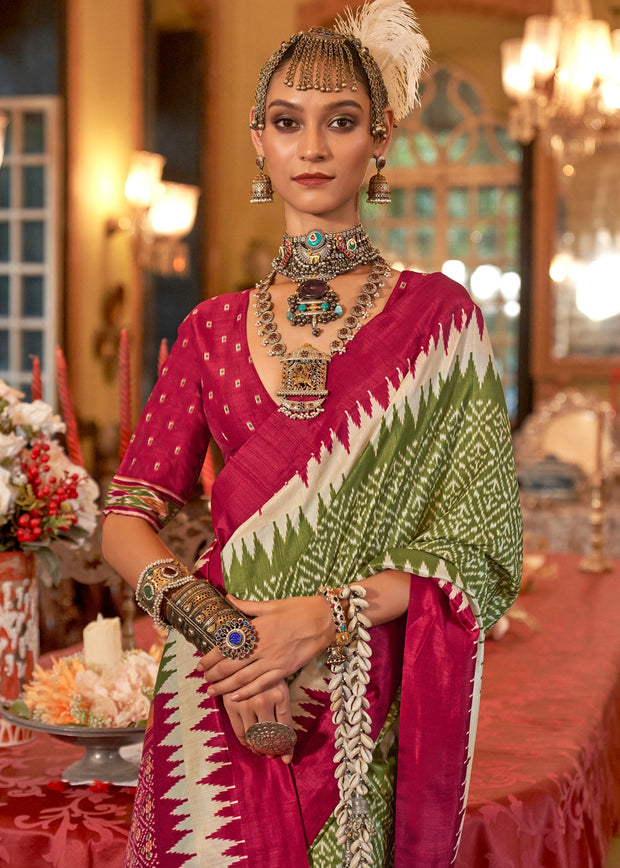 Aspen Green Printed Patola Silk Saree