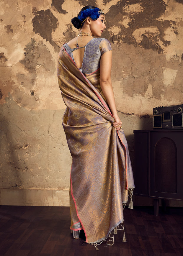 Metallic Mauve Woven Kanjivaram Silk Saree