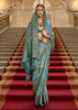 Ceremic Blue Printed Satin Silk Saree