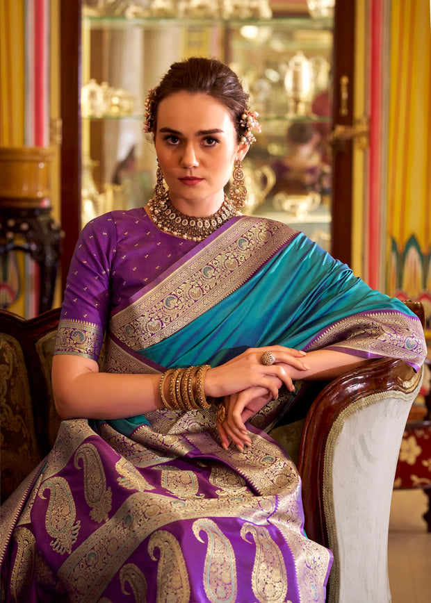 Vivid Blue Banarasi Soft Silk Saree