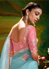 Sky Blue Heavy Embroidered Designer Silk Saree With contrast Blouse