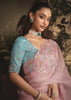 Blush Pink Tissue Organza Designer Saree