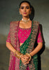 Rani Pink Embroidered Kanjivaram Silk Saree With Dupatta