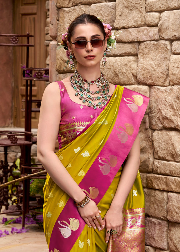 Moss Green Banarasi Satin Silk Saree