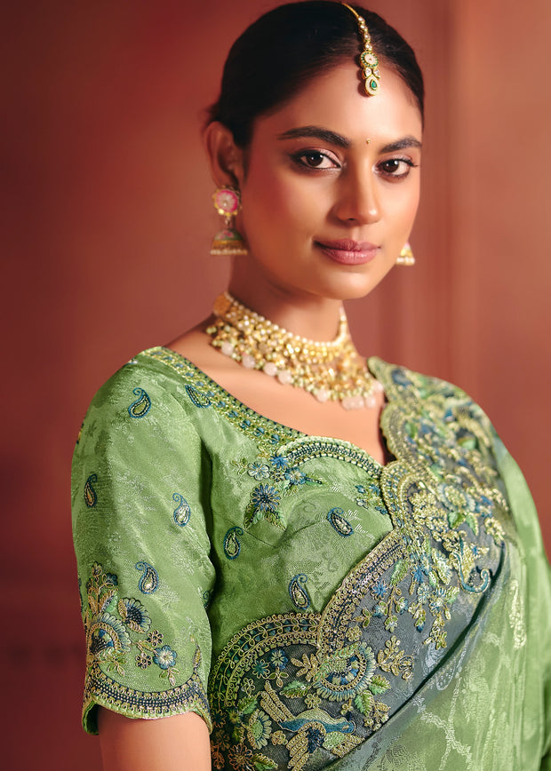 Jasmine Green Designer Embroidered Saree