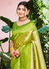 Lime Green Woven Kanjivaram Silk Saree