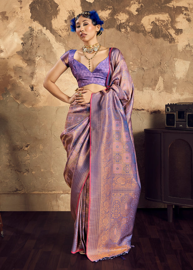 Lavender Woven Kanjivaram Silk Saree