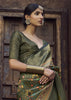 Olive Green Floral Printed Soft Silk Saree