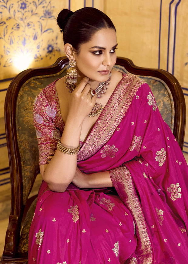 Princess Pink Woven Banarasi Silk Saree