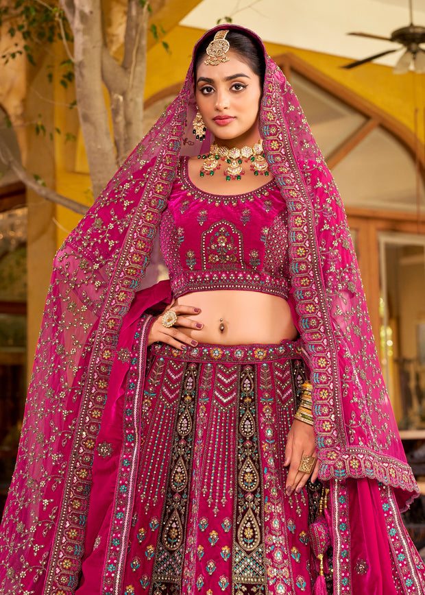 Raspberry Pink Heavy Embroidered Designer Lehenga