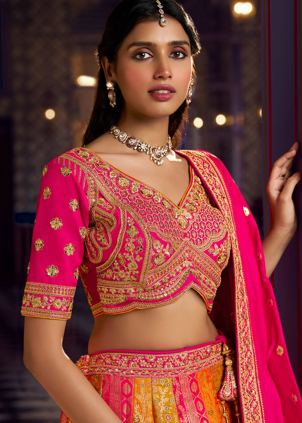 Pink And Golden Heavy Banarasi Designer Lehenga