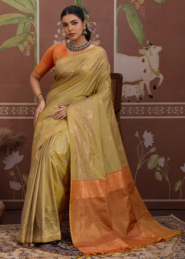Vanilla Cream Woven Tussar Silk Saree