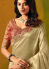 Golden Green Designer Embroidered Saree