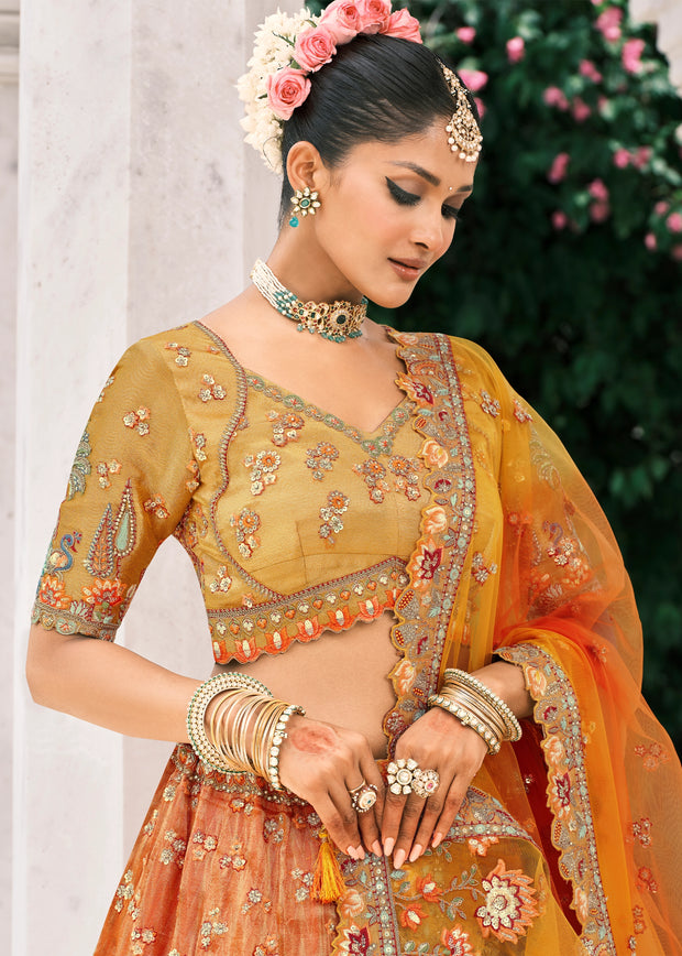 Orange Heavy Embroidered Designer Lehenga
