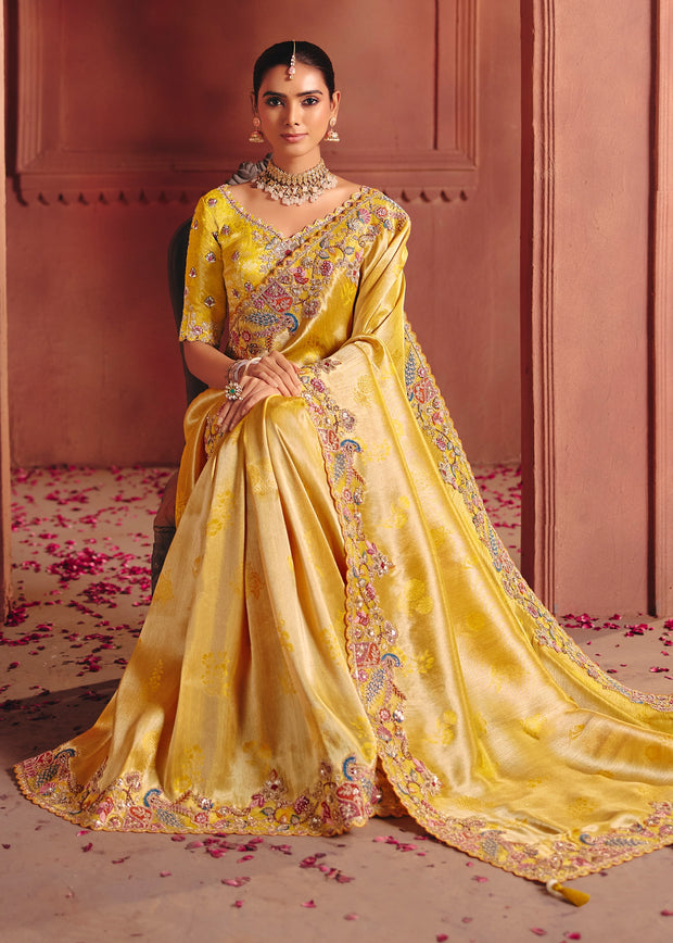 Vibrant Yellow Designer Embroidered Saree