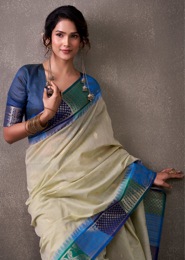Off White Woven Banarasi Cotton Silk Saree
